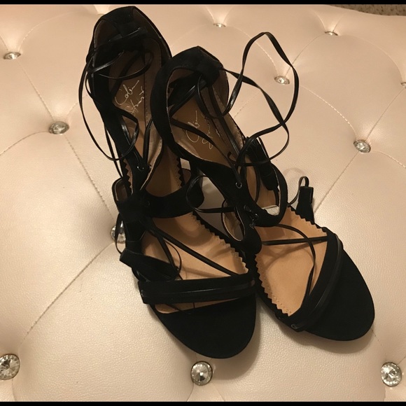 Colin Stuart Black Faux Suede Strappy Heeled Sandals Size 11B - Picture 6 of 10